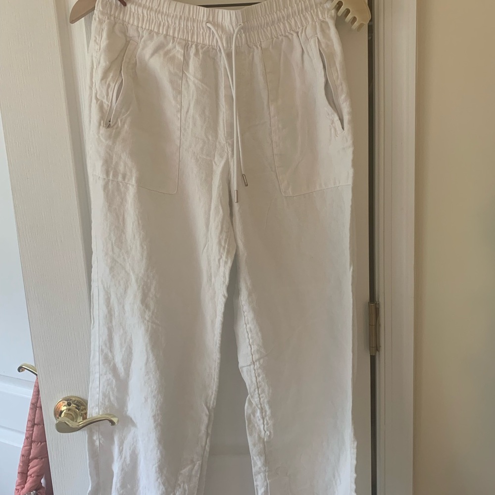Athleta White Linen Drawstring Joggers